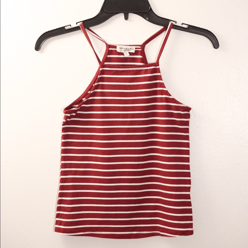 Heart and Hips Red / White Striped Halter Tank Top